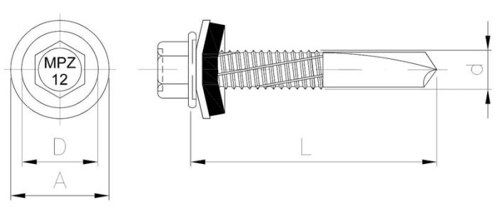 Wkręt samowiercący MPZ 12 (ocynk) - zdolność przewiercania 12 mm